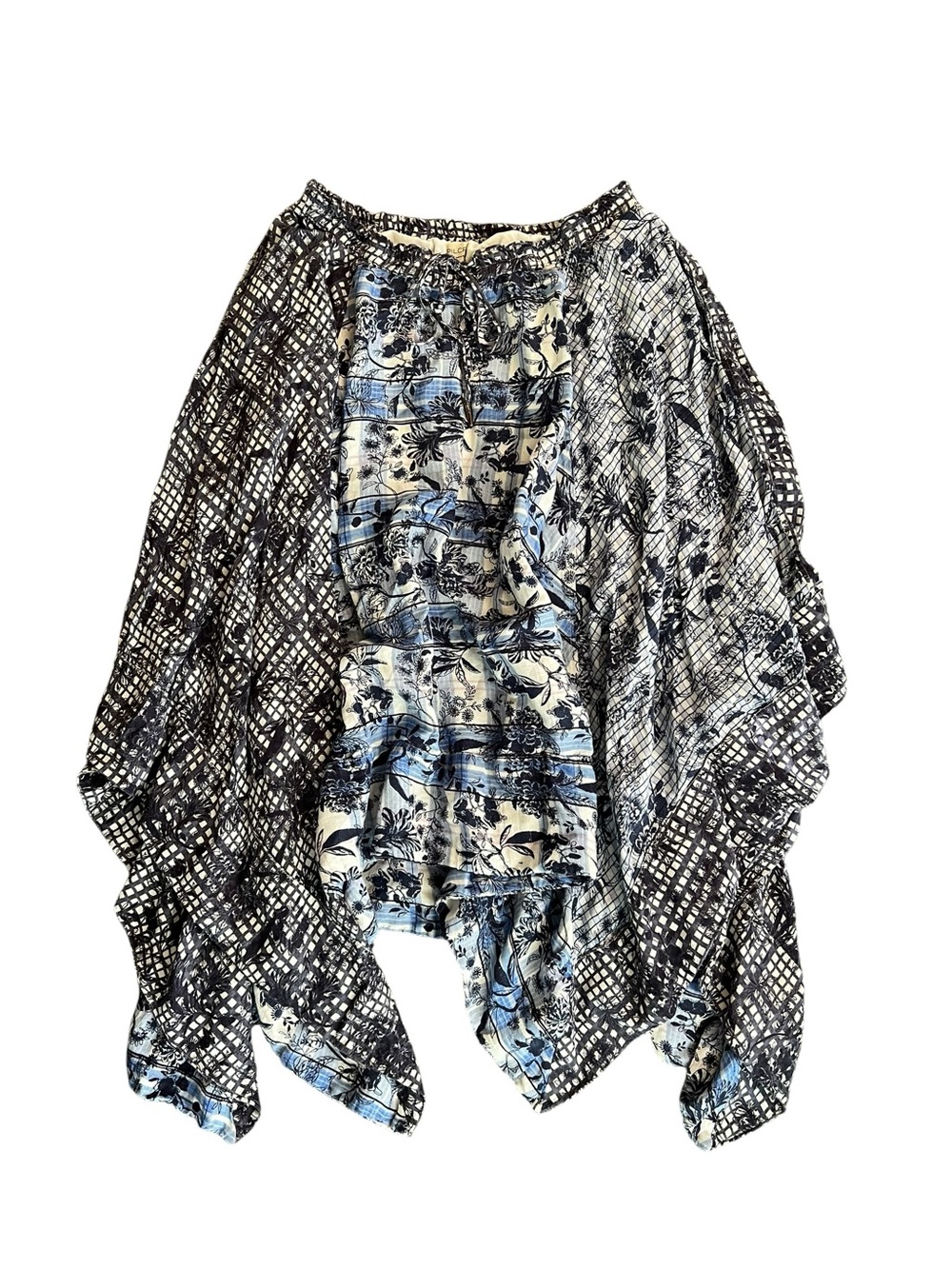 Pilcro Anthropologie Boho Patchwork Flowing Linen Skirt Blue & Black Size XL